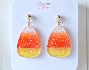 Candy Corn glitter Earrings | Halloween Earrings | Fall Earrings | Glittery Candy Corn | Quirky Fall Earrings | Fun Halloween party