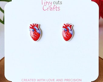 Anatomical Heart Stud Earrings: Medical Jewelry, Nurse Doctor Gift