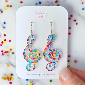 Treble Clef Earrings | confetti Earrings | Music Note Earrings | Gift for Teacher | Statement Jewelry | Music Earrings | sparkle Jewelry