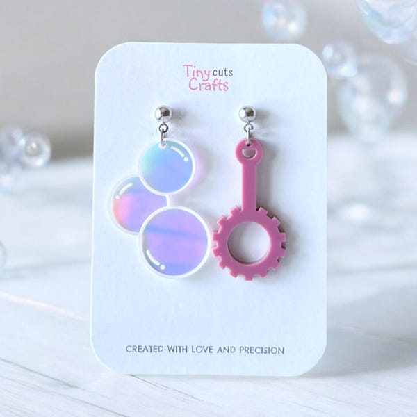 Mismatched Bubble Wand Earrings: Quirky Acrylic Jewelry