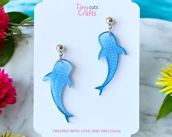 Whale Shark Earrings: Blue Acrylic Ocean Jewelry