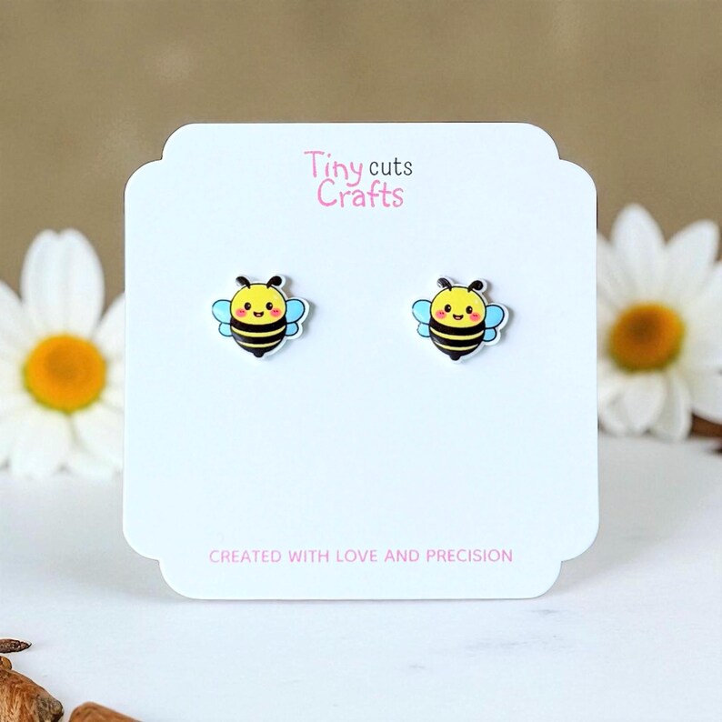 Bee stud earrings kawaii yellow acrylic with resin gloss, smiling face design insect jewelry hypoallergenic posts spring or summer cute gift