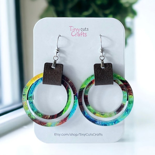Boho acrylic earrings | rustic earrings | hoop earrings |  bohemian earrings | statement earrings | circle earrings | Green earrings