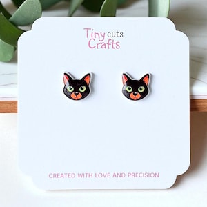 Black Cat Stud Earrings: Acrylic with Green Eyes