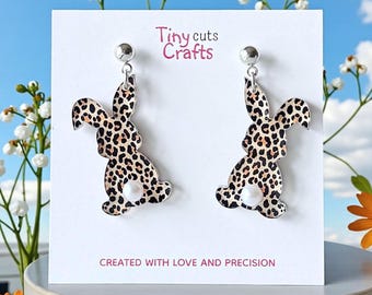 Easter Bunny Earrings: leopard rabbit dangles, lightweight acrylic bunny jewelry for spring outfits
