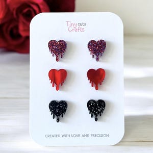 Dripping Heart Stud Earrings: Glitter Acrylic Goth Jewelry