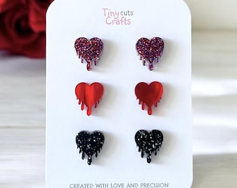 Dripping Heart Stud Earrings: Glitter Acrylic Goth Jewelry