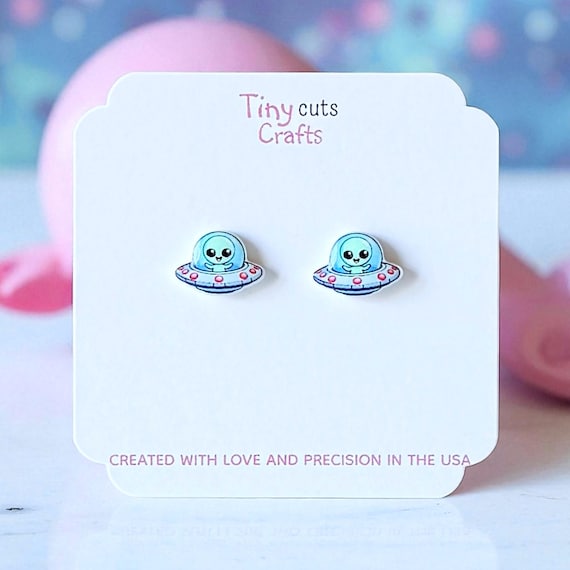 Alien UFO Stud Earrings: Cute Space Earrings, Extraterrestrial Jewelry, Fun Alien Earrings, Tiny Sci Fi Studs gift for her