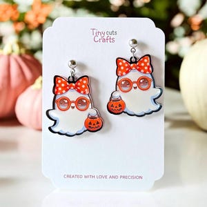 Boho Ghost Earrings | Halloween Earrings | Spooky Earrings Bow | Trick or Treat Earrings | Halloween Jewelry | Ghost Earrings Gift for Her