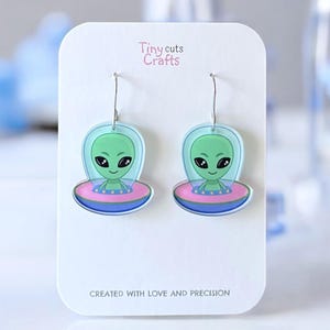 Alien Spaceship Earrings | Cute UFO Jewelry | Quirky Novelty Earrings | Fun Alien Earrings | Gift for Her | Unique Space Themed Earrings