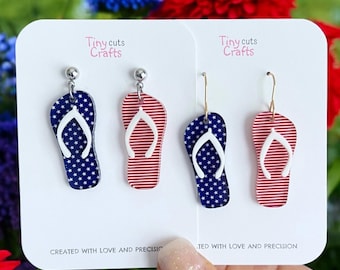 American Flag Flip Flop Earrings: 4th of July Stars & Stripes