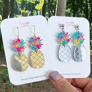 tropical Pineapple earrings | gift for her |  fruit jewelry |  summer earrings | statement earrings | acrylic dangle earrings | gift for mom