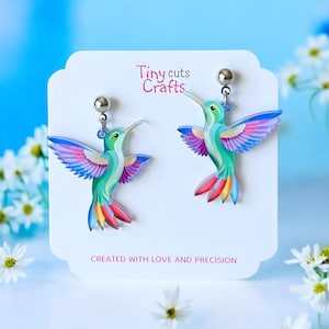 Colorful Hummingbird Earrings: Acrylic Bird Lover Jewelry