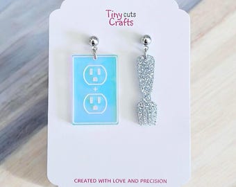 Mismatched Outlet & Fork Earrings | Quirky Jewelry | Novelty Earrings | Fun Gifts for Her | Weird Earrings |  | Cool earrings | Funny gift