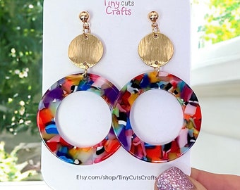 Color burst earrings | fun earrings | birthday gift | Hoop earrings | Gift for her | lightweight earrings | dangle earrings | brass earrings