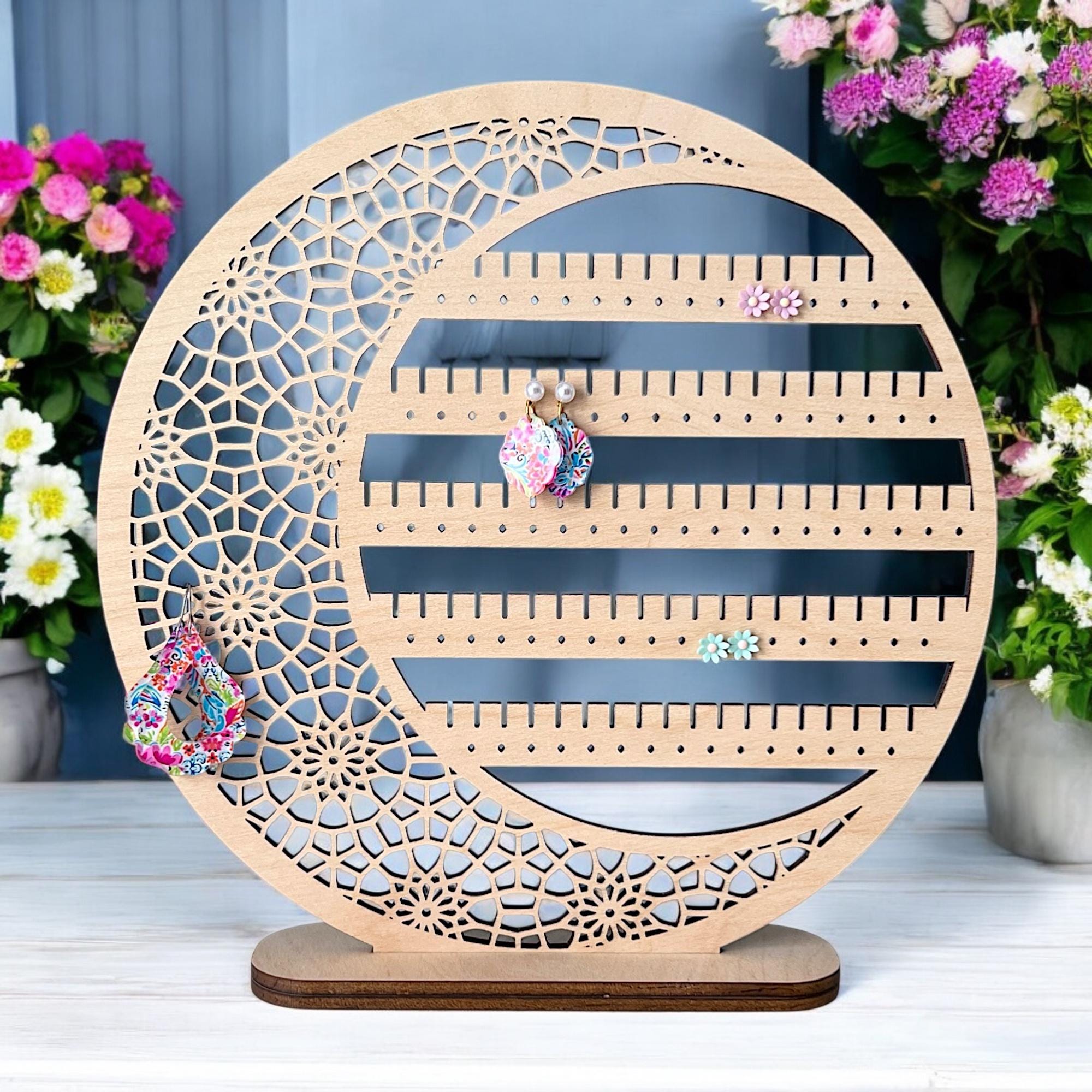 Large Moon earring holder | floral earring organizer | Jewelry display | girls room organizer | dangle earring organizer | gift for her