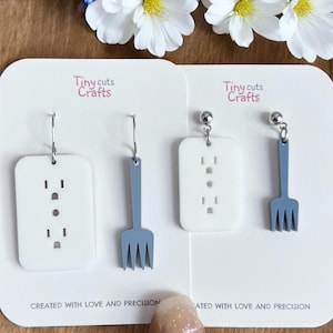 Mismatched Outlet & Fork Earrings: Quirky Acrylic Novelty Jewelry