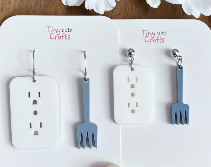 Mismatched Outlet & Fork Earrings: Quirky Acrylic Novelty Jewelry