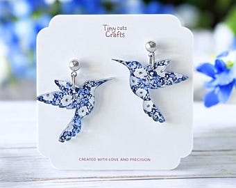 Floral Hummingbird Earrings: Lightweight Acrylic Nature Jewelry