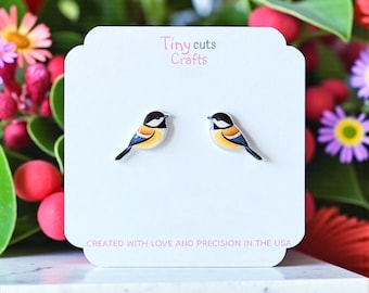 Chickadee Bird Stud Earrings: Nature Lover Gift
