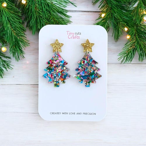 Pastel Glitter Christmas Tree Earrings: Holiday Cheer