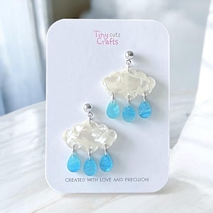 Acrylic Cloud Raindrop Earrings: Stainless Steel, Celestial Jewelry
