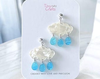 Raining cloud earrings | fun cute earrings | white cloud earrings | Gift for Her | Birthday Gift | celestial earrings | quirky earrings