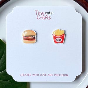 Burger & Fries Mismatched Stud Earrings: Fun Acrylic Fast Food Jewelry