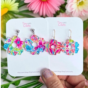 Tropical Acrylic Flower Earrings: Boho Watercolor Dangle Jewelry