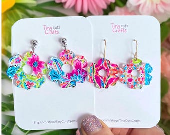 Tropical Acrylic Flower Earrings: Boho Watercolor Dangle Jewelry