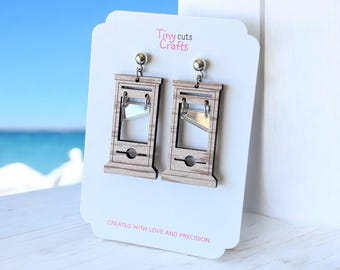 Guillotine Dangle Earrings: Gothic Horror Stainless Steel Jewelry