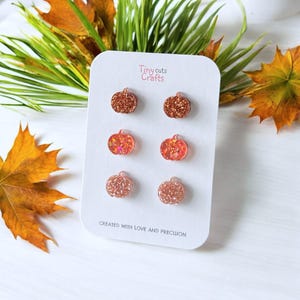 Glitter Pumpkin Stud Earrings | Copper, Rose, Peach, Autumn Jewelry