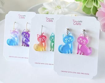 Colorful Acrylic Cat Earrings: Quirky Kitten Dangles