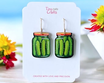 Pickle Jar Earrings | Funny Food Jewelry | Quirky Novelty Earrings | Gift for Her | Unique Pickle Earrings | Fun Dangle Jewelry | gift