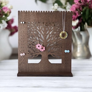 Tree Jewelry Organizer: Wooden Earring Necklace Display Stand