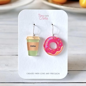 Mismatched Coffee and Donut Earrings: Quirky Food Jewelry