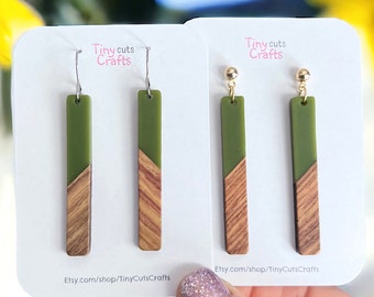 Avocado wood earrings | Boho resin earrings | birthday gift | wood earrings | Gift for her | bar earrings | trendy earrings