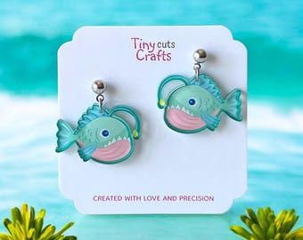 Quirky Anglerfish Earrings: Deep Sea Ocean Jewelry