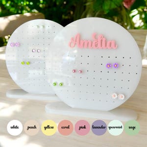 Personalized Acrylic Earring Holder: Milky White Nursery Organizer