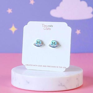 Extraterrestrial stud earrings alien UFO jewelry small cosmic themed earrings .56 x .40 in