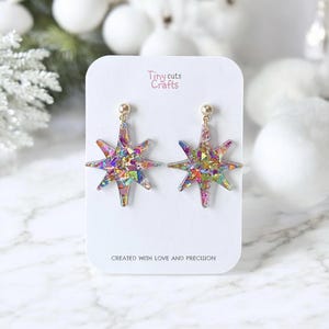 Starburst Christmas Earrings: Confetti Glitter Dangle Jewelry