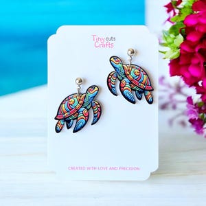 Colorful Sea Turtle Dangle Earrings: Beach Jewelry