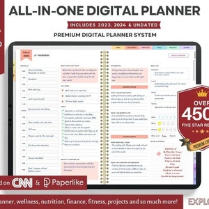 ONE Digital Planner 2024, Undated Finance, Fitness, Nutrition, Wellness, Productivity, 5 Daily layout, 36 Note templates,