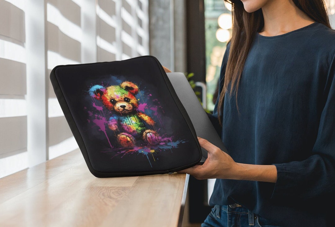 Scary Teddy Bear Laptop Sleeve 13 Inch, iPad and MacBook Case in Faux Fur Fabric, 15 Inch Laptop