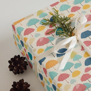 Rainy Day Parade - Vibrant Umbrella Pattern Wrapping Paper Collection, Free Shipping