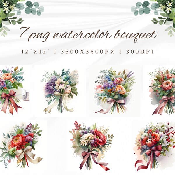 colorful flower watercolor bouquet set, watercolor clipart, florist watercolor set, midjourney design, PNG file, transparent background 005