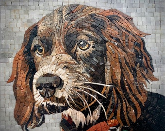 MOSAICO DEL CANE ARTE da muro in pietra naturale perfetta per gli amanti degli animali - Pietre artistiche Arte da parete con animali per la decorazione domestica