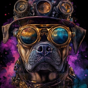 Garde-Chronos : Portrait d'American Staffordshire Terrier Steampunk en Couleurs Vives