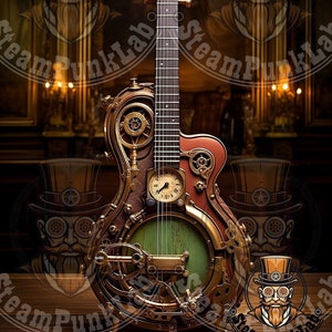 Steampunk-gitaarkunst: vintage-geïnspireerd meesterwerk