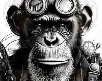 Mechanical Intellect: The Steampunk Sage – A Black and White Portrait